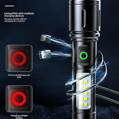 Rechargeable Flashlight With Dual Lights And Emergency Light