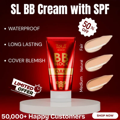 SL Basics BB Block SPF 50+ Tinted Sunscreen – Hydrating & Protective BB Cream with Vitamin E & Lotus Extract (50ml)