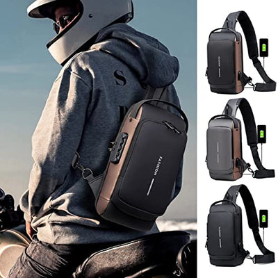 Fashion Men Sling Bag Pack with Lock Waterproof Anti-Theft Chest Bag with USB Charging Port Shoulder Bag Body Backpack with TSA Lock (Random Color)
