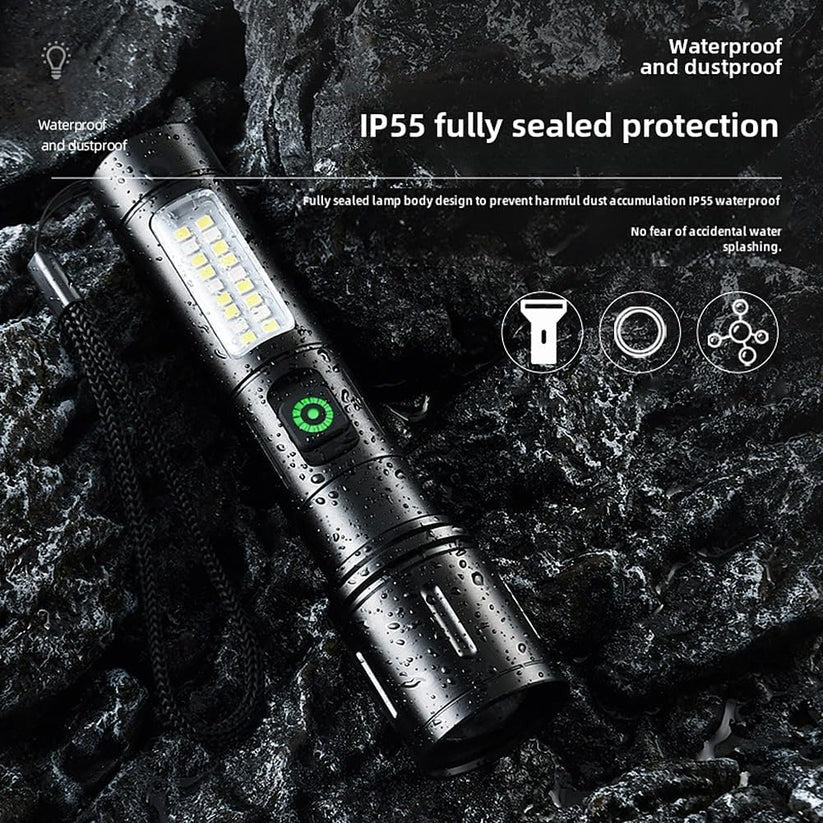Rechargeable Flashlight With Dual Lights And Emergency Light