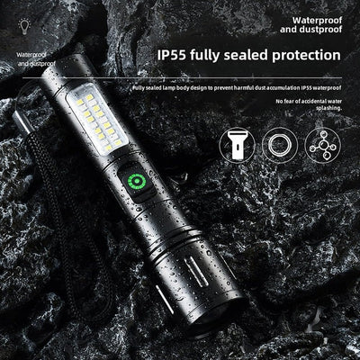 Rechargeable Flashlight With Dual Lights And Emergency Light