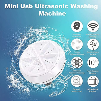 Portable USB Travel Turbo Mini Washer | Ultrasonic Rotating Turbine Washing Machine for Socks Underwear Dishes Clothe