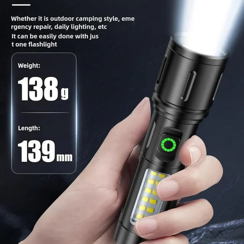 Rechargeable Flashlight With Dual Lights And Emergency Light