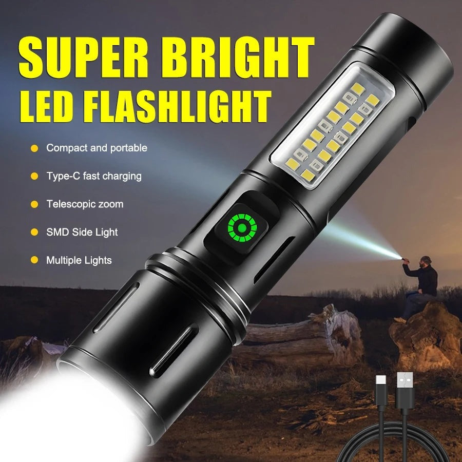 Rechargeable Flashlight With Dual Lights And Emergency Light
