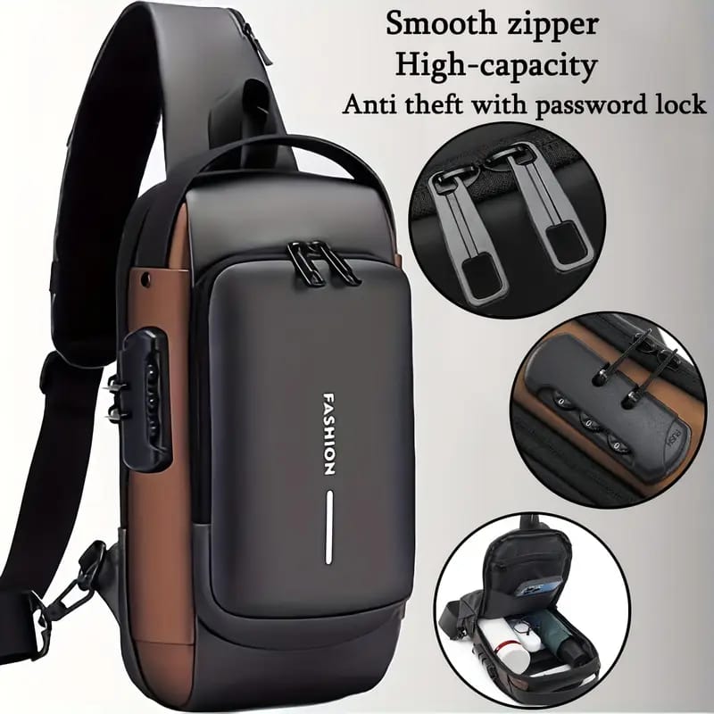Fashion Men Sling Bag Pack with Lock Waterproof Anti-Theft Chest Bag with USB Charging Port Shoulder Bag Body Backpack with TSA Lock (Random Color)