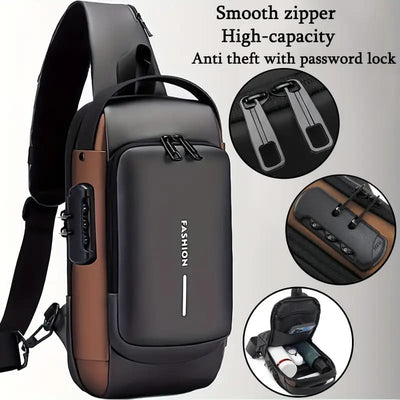 Fashion Men Sling Bag Pack with Lock Waterproof Anti-Theft Chest Bag with USB Charging Port Shoulder Bag Body Backpack with TSA Lock (Random Color)