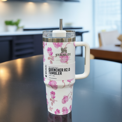 1200ml Stainless Steel Stanley Tumbler Glossy Marble Shades | Premium Vacuum Insulated Travel Mug | Leakproof Cup For Hot And Cold Drinks (Random Color)